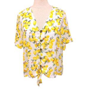 Pink Rose Lemon Print Button Front Blouse/Top NEW- Sz. XL